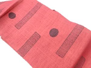 手織り紬丸に襷・横縞模様織出し名古屋帯